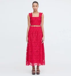 The Delphine Nap Skirt in Cerise Lace