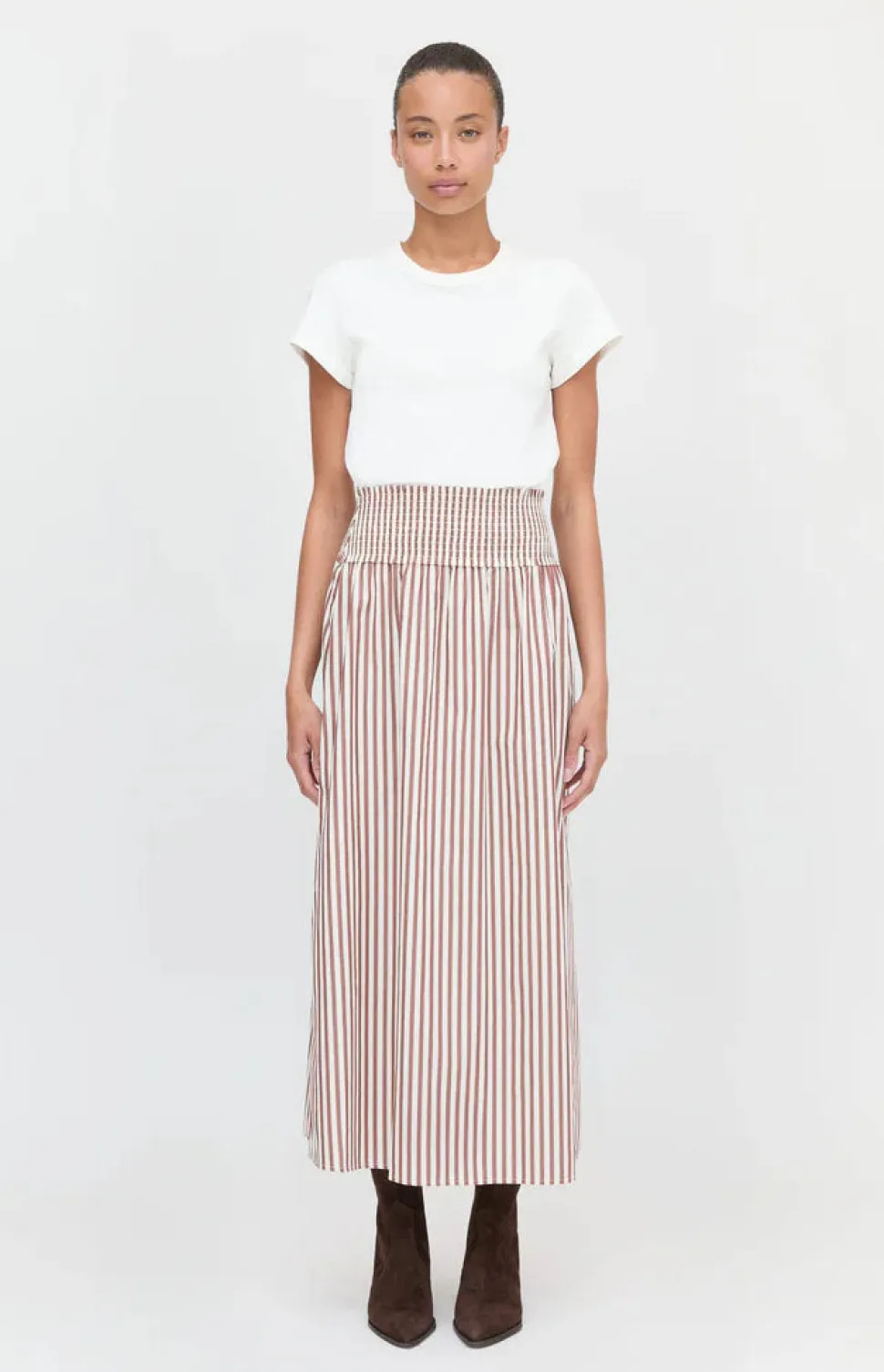 The Delphine Nap Skirt in Rust Stripe
