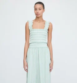 The Delphine Nap Skirt in Apple Green Stripe