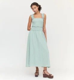 The Delphine Nap Skirt in Soft Green Tonal Seersucker