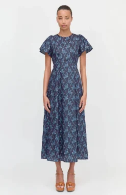The Dominique Dress in Navy Cala Paisley