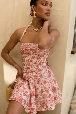The Elena Dress in Red Toile