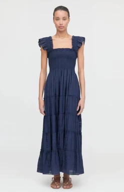 The Ellie Maxi Nap Dress in Navy Sheer Plaid