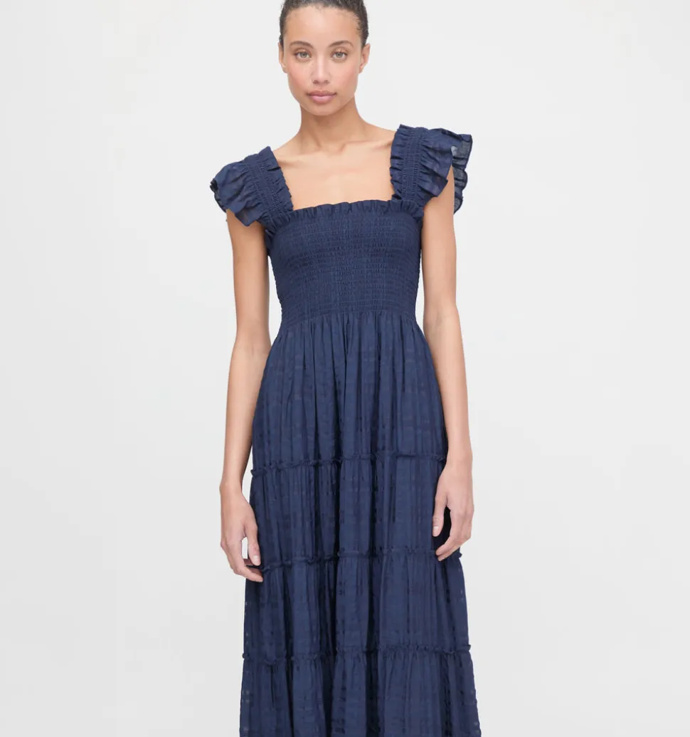 The Ellie Maxi Nap Dress in Navy Sheer Plaid