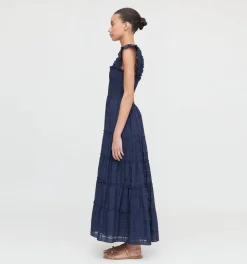The Ellie Maxi Nap Dress in Navy Sheer Plaid