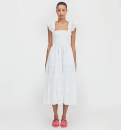 The Ellie Nap Dress in White Trellis Broderie