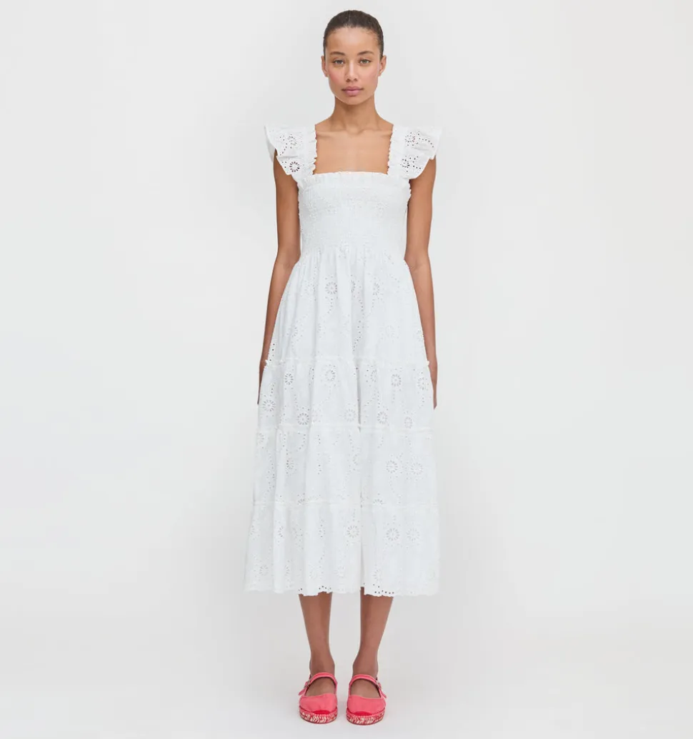 The Ellie Nap Dress in White Trellis Broderie