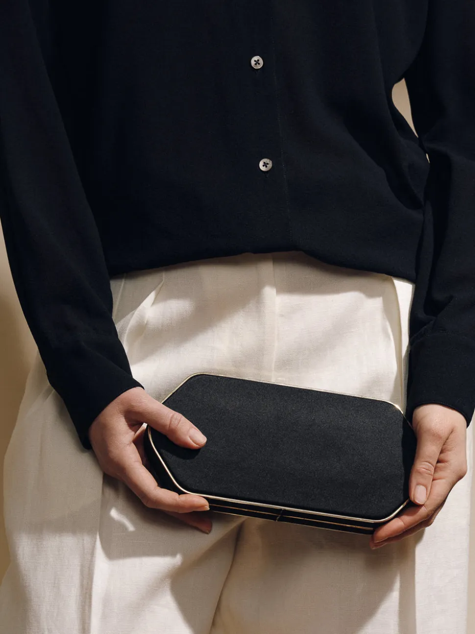 The Elongated Clutch in Black Satin