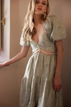 The Emma Dress in Sage Windsor Brocade
