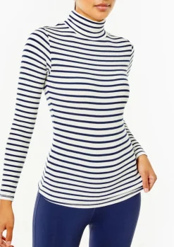 The Everyday Ribbed Turtleneck in Off White and Navy Stripe