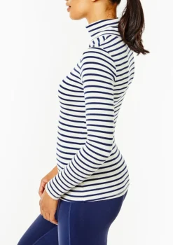 The Everyday Ribbed Turtleneck in Off White and Navy Stripe