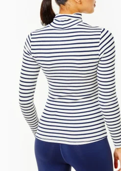The Everyday Ribbed Turtleneck in Off White and Navy Stripe
