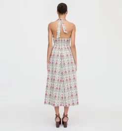 The Fleur Midi Dress in Green Floral Block Stripe