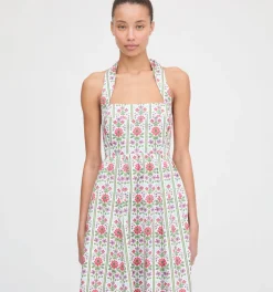 The Fleur Midi Dress in Green Floral Block Stripe