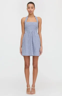 The Fleur Mini Dress in Navy Gingham
