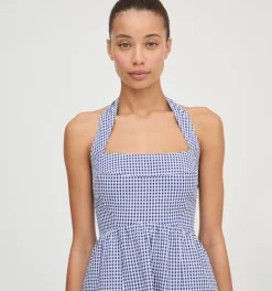The Fleur Mini Dress in Navy Gingham