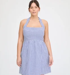 The Fleur Mini Dress in Navy Gingham