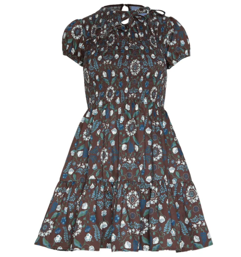 The Gia Mini Nap Dress in Chocolate Swedish Floral