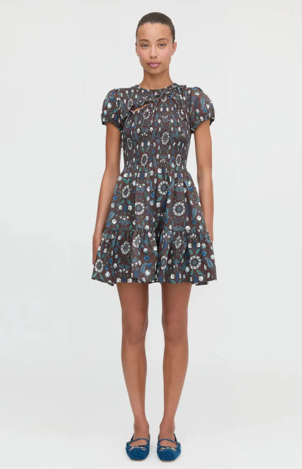 The Gia Mini Nap Dress in Chocolate Swedish Floral