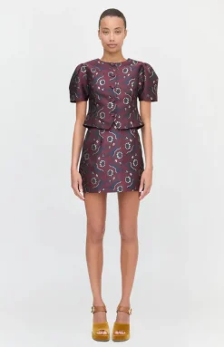 The Hallie Skirt in Burgundy Baroque Jacquard