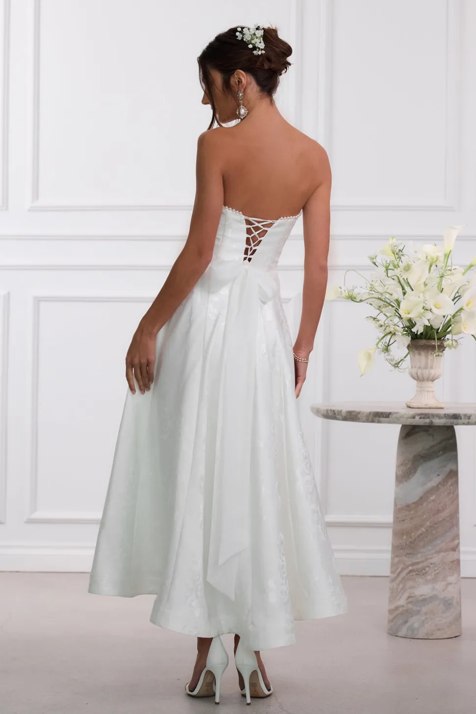 The Hazel Dress in White Baroque Floral