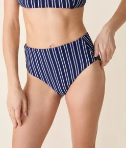 The High Rise Bikini Bottom Textured Stripe in Nautical