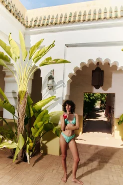 The Jane Bottom in Green Ikat Dot