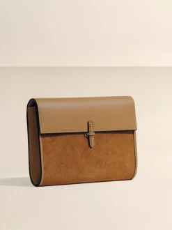 The Large Soft Clutch in Camel Suede