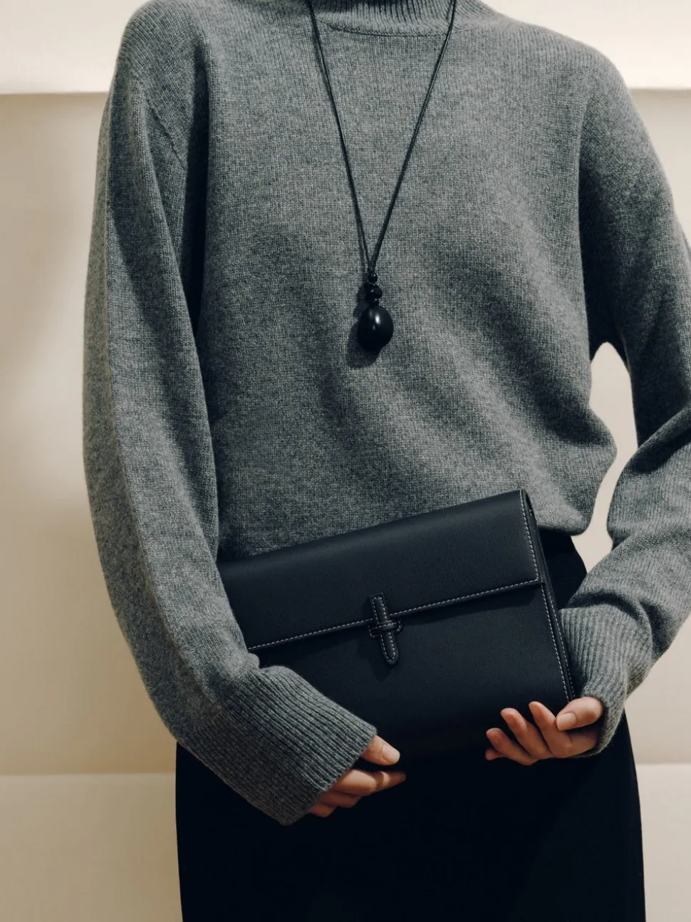 The Large Soft Clutch in Black Nappa