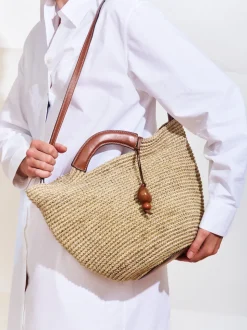 The Large Woven Shopper in Cognac Natural Fiber