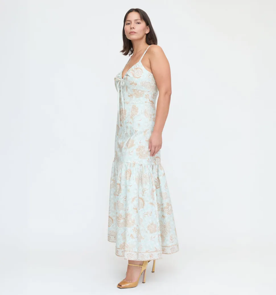 The Lillie Dress - Aqua Calico Trellis