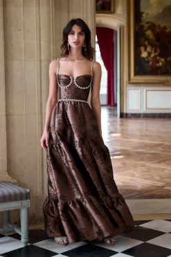 The Lucetta Dress in Cocoa Baroque Floral