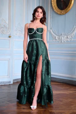 The Lucetta Dress in Emerald Baroque Floral