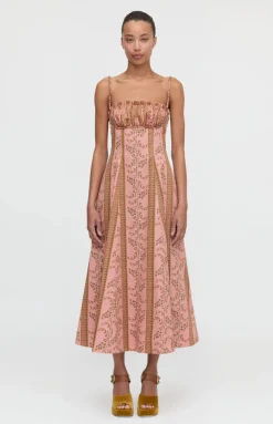 The Maisie Dress in Rust Dandelion Floral Stripe