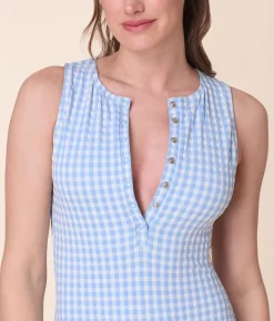 The Malibu One Piece Crinkle in Sky Gingham