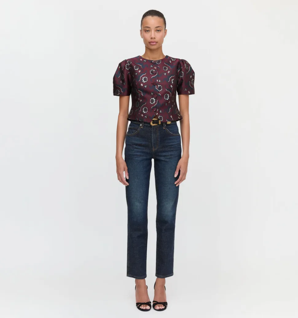 The Mallorie Top in Burgundy Baroque Jacquard