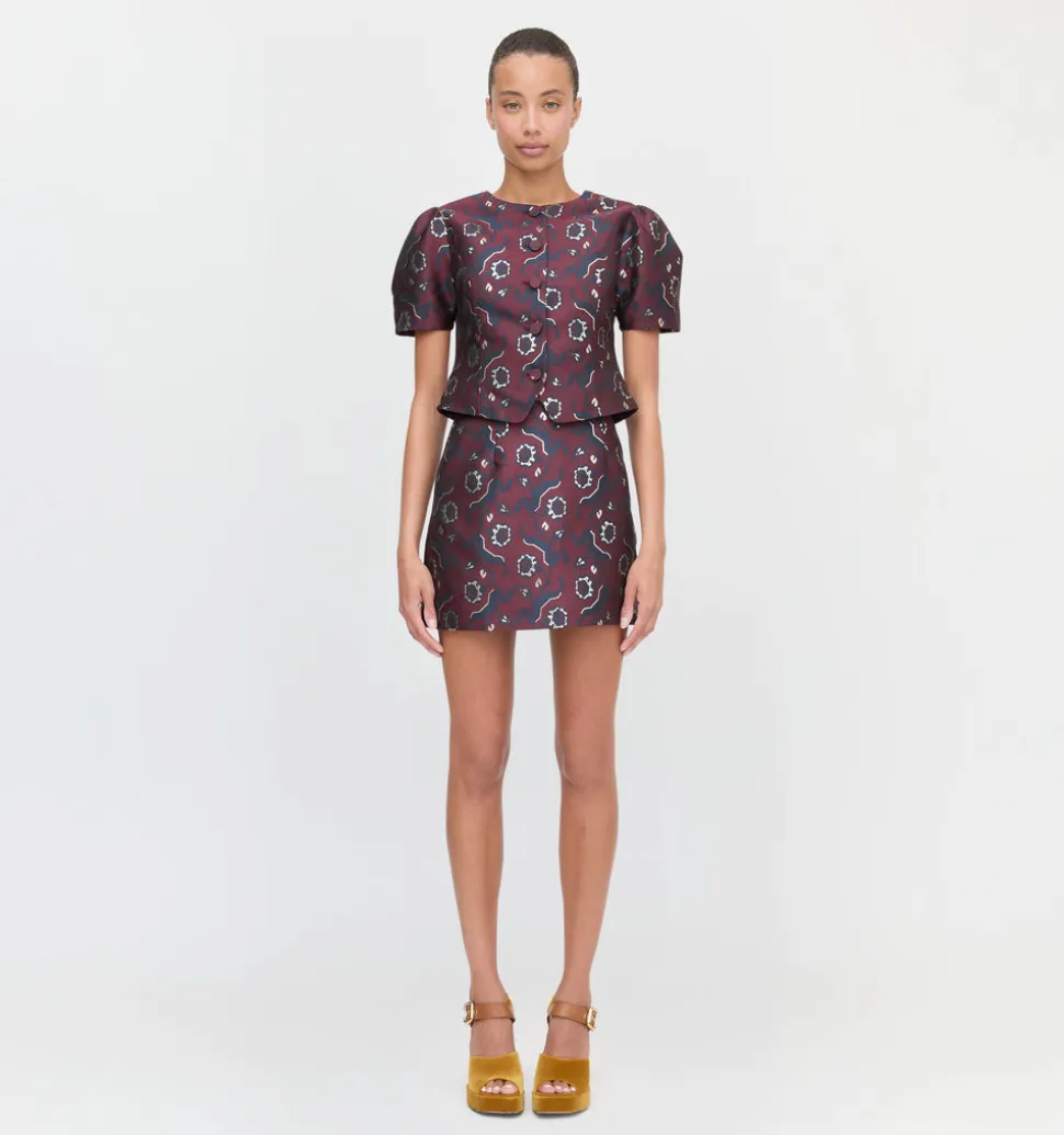 The Mallorie Top in Burgundy Baroque Jacquard
