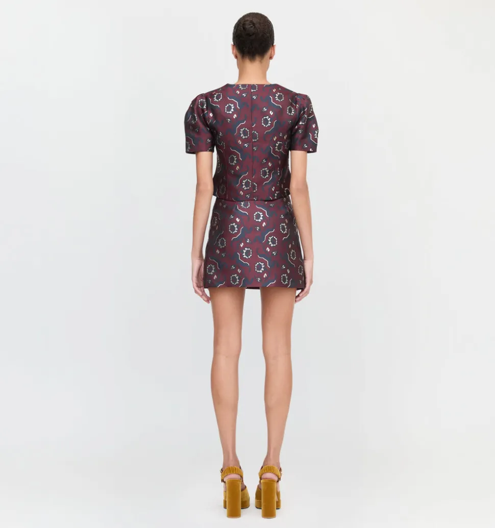 The Mallorie Top in Burgundy Baroque Jacquard