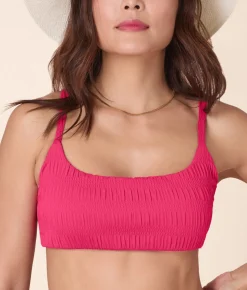 The Maui Bikini Top Smocked in Bright Begonia