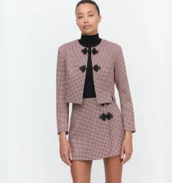 The Melody Skirt in Burgundy Holmes Houndstooth