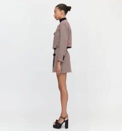 The Melody Skirt in Burgundy Holmes Houndstooth