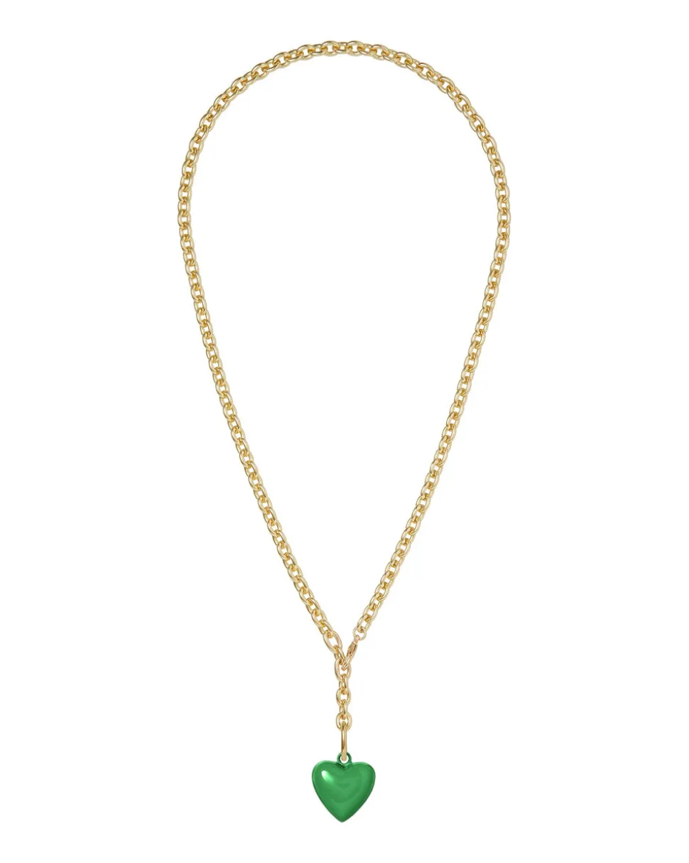 The Mini Puffy Heart Necklace in Green