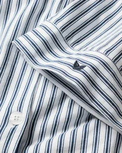 The Olivia Wide Leg Pima Pajama Set in Navy French Ticking