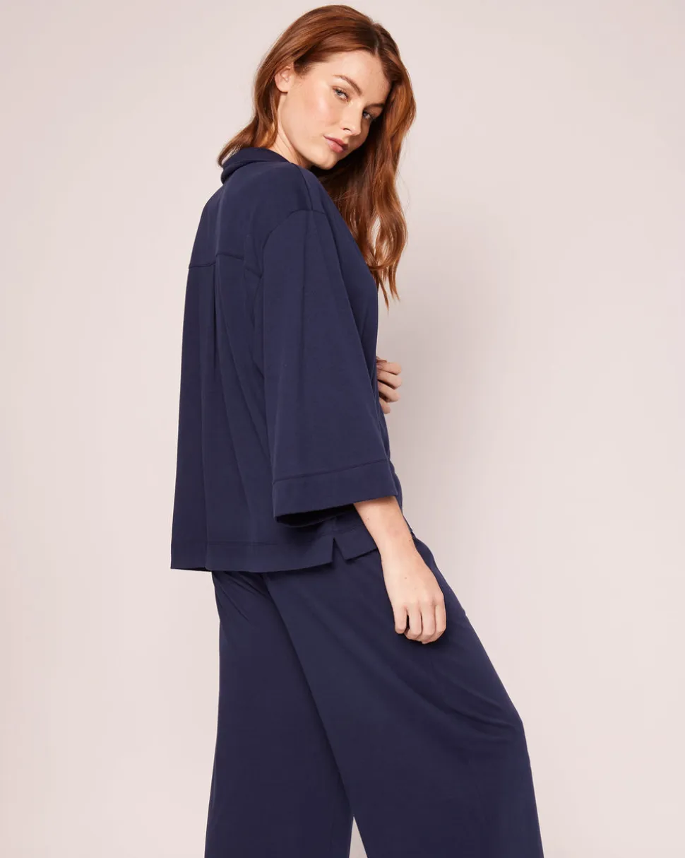 The Olivia Wide Leg Pima Pajama Set in Navy