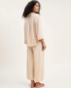 The Olivia Wide Leg Pima Pajama Set in Camel