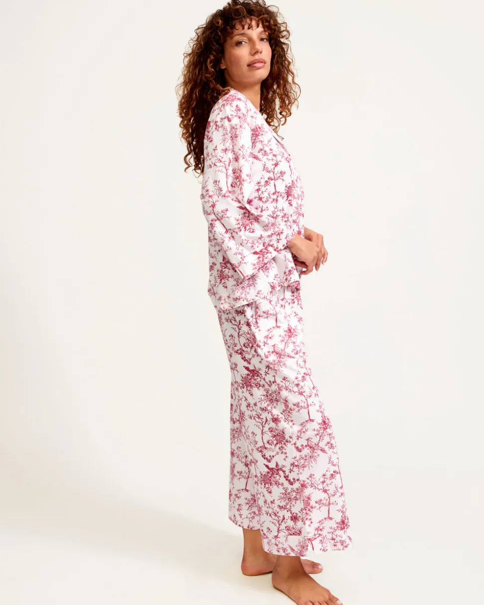 The Olivia Wide Leg Pima Pajama Set in Red Timeless Toile