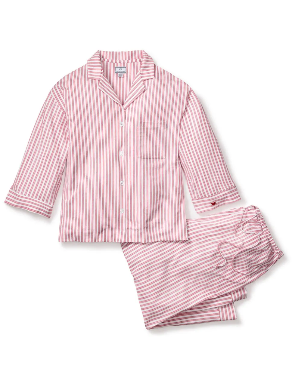 The Olivia Wide Leg Pima Pajama Set in Antique Red Ticking