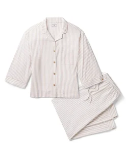 The Olivia Wide Leg Pima Pajama Set in Camel Ticking