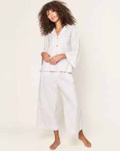 The Olivia Wide Leg Pima Pajama Set in Camel Ticking
