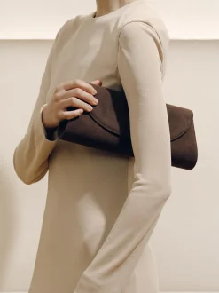 The Opera Clutch in Dark Brown Suede